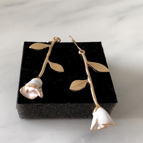 necessTITTIES Jewelry - n e w | white rose drop earrings | rose stem earrings
